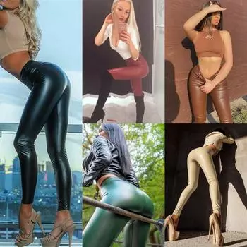 Леггинсы больших размеров, однотонные черные брюки из искусственной кожи, женские сексуальные леггинсы XS чёрный