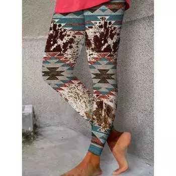 Леггинсы больших размеров в стиле бохо, женские повседневные леггинсы средней стрейч с ацтекским принтом плюс тай-дай XL
