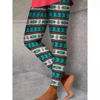 Леггинсы больших размеров в стиле бохо, женские леггинсы средней эластичности с цветными блоками и графическим принтом XL темно-зеленого