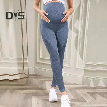 Леггинсы для беременных с высокой талией, узкая одежда для беременных, трикотажные леггинсы с поддержкой живота для беременных, формирователь тела, брюки, девятые брюки S синий