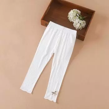Леггинсы для девочек, детская одежда 2024 года, повседневная одежда в корейском стиле, однотонные детские колготки, брюки 110 белый