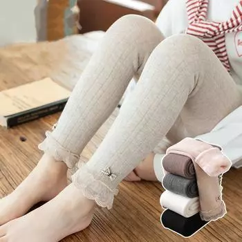 Леггинсы для девочек, детские колготки, плотные колготки, детские, мягкие, хлопковые, кружевные, с бантом, узкие брюки, вязаные колготки, зима M хаки