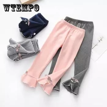 Леггинсы для девочек, детские весенне-осенние тонкие банты с жемчужными цветами, корейские укороченные брюки, эластичные брюки, детская верхняя и внутренняя одежда 130 серый