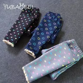 Леггинсы для девочек, красочные леггинсы с героями мультфильмов, бархатные брюки для девочек, кружевные теплые брюки для подростков 3T чёрный