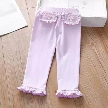 Леггинсы для девочек, модные повседневные брюки с цветочной вышивкой, тонкие брюки-карандаш для девочек, детская одежда 120cm фиолетовый