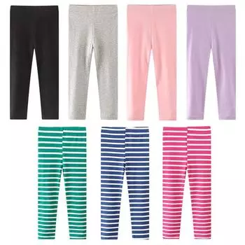 Леггинсы для девочек, тонкие укороченные брюки, однотонные или полосатые леггинсы для детей 2–7 лет 4T