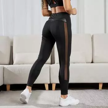 Леггинсы для фитнеса и фитнеса, эластичные сетчатые и кожаные леггинсы, женские узкие брюки для тренировок на открытом воздухе, штаны для йоги с высокой талией