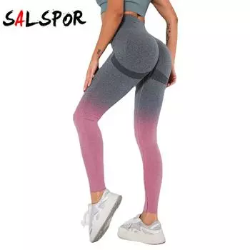 Леггинсы для фитнеса с градиентом цвета, женские эластичные леггинсы с высокой талией для бега, спортивная эластичная одежда для тренировок, штаны для йоги с эффектом пуш-ап