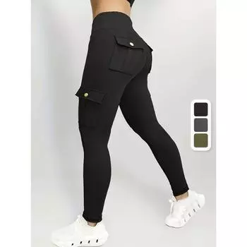 Леггинсы для йоги с карманами, утягивающие ягодицы, обтягивающие брюки для бега, женская спортивная одежда на осень и зиму S чёрный