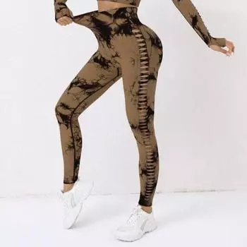 Леггинсы для йоги с принтом тай-дай, высокоэластичные леггинсы для фитнеса и упражнений, брюки для контроля живота, полый дизайн, обтягивающие брюки для бега в тренажерном зале M синий