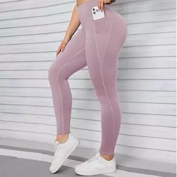 Леггинсы для йоги с высокой талией и карманами для женщин, утягивающие живот, леггинсы для фитнеса и бега, леггинсы для тренировок S чёрный