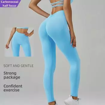 Леггинсы для йоги с высокой талией и V-образным вырезом: Быстросохнущие, персиковые леггинсы для фитнеса с подтяжкой бедер Medium