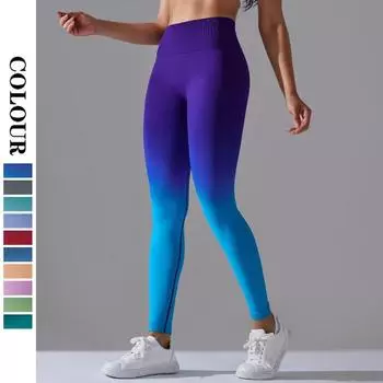 Леггинсы для йоги с высокой талией и градиентом, женские леггинсы для фитнеса, бесшовные вязаные эластичные колготки, брюки для занятий велоспортом и подъемом бедер S темно-зеленого