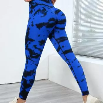 Леггинсы для йоги с высокой талией в европейском и американском стиле с узором «тай-дай»: Подтяжка бедер, поддержка живота, расписанный вручную дизайн для женщин. Small