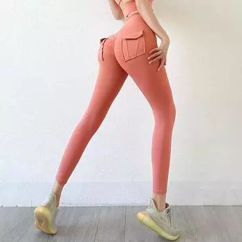 Леггинсы для йоги с высокой талией, женские обтягивающие брюки для фитнеса и бега с подъемом бедер и карманами, леггинсы на клипсе