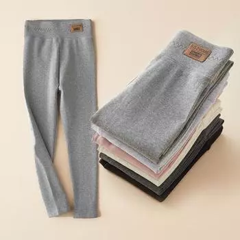 Леггинсы для малышей и девочек, осенние повседневные детские длинные брюки, однотонные хлопковые эластичные брюки для младенцев, верхняя одежда для детей 100 чёрный