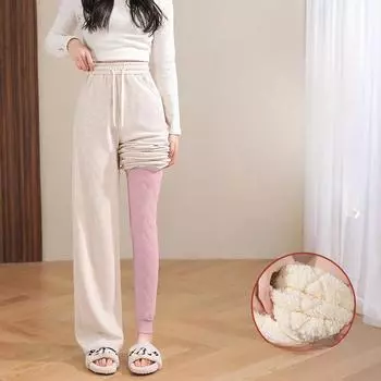 Леггинсы флисовая верхняя одежда утолщенные термоштаны с высокой талией M чёрный