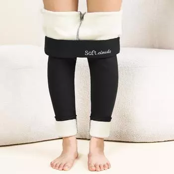 Леггинсы из бархатной овечьей шерсти для женщин, зимние теплые обтягивающие термофлисовые узкие брюки, утягивающие брюки из эластичного флиса S чёрный