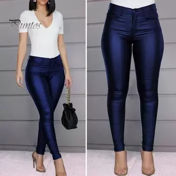 Леггинсы из искусственной кожи на пуговицах и молнии, женские брюки средней посадки с карманами, однотонные облегающие брюки небольшого кроя, брюки-карандаш M чёрный
