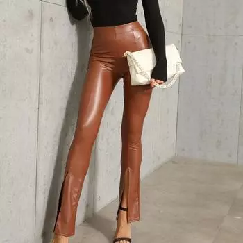 Леггинсы из искусственной кожи, женские модные брюки с разрезом, красочные сексуальные тонкие колготки с высокой талией, брюки больших размеров S чёрный