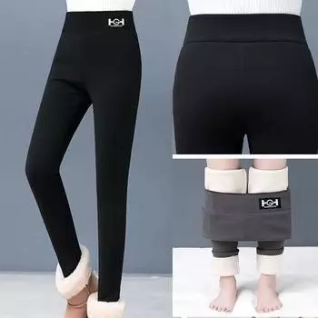 Леггинсы из овечьей шерсти, женские, с высокой талией, теплые, для прогулок на свежем воздухе, повседневные, эластичные, обтягивающие, с карманом, элегантные леггинсы M серый