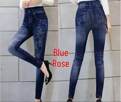 Леггинсы из плотной искусственной джинсовой ткани «Tery» на осень/зиму One Size синий