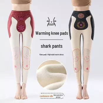 Леггинсы из шелкового пуха Shark для женщин: Теплые хлопковые брюки Барби с высокой талией и бархатом для осенней и зимней верхней одежды. M (80-100 lbs)