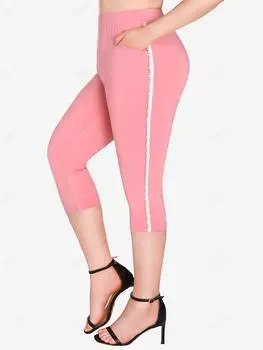 Леггинсы-капри больших размеров Rosegal с жемчугом и карманами L светло-розовый