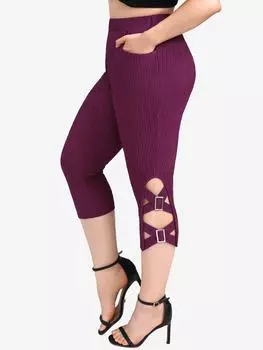Леггинсы-капри Rosegal Plus Size с пряжками и плетеными карманами 4XL глубокий/фиолетовый