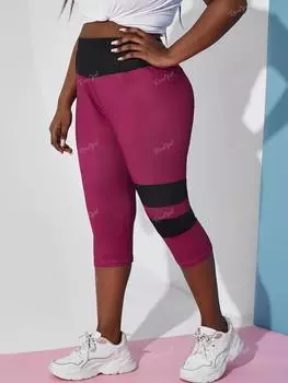 Леггинсы капри в полоску больших размеров Rosegal с цветными блоками L сарай красный