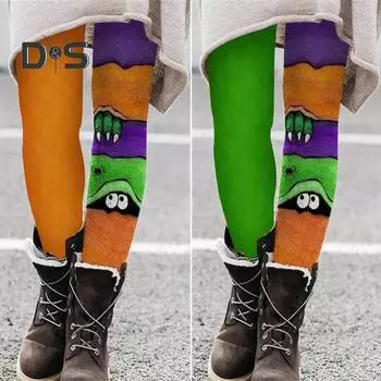 Леггинсы на Хэллоуин средней посадки с эластичным поясом, облегающие, в стиле пэчворк, цветные облегающие брюки, наряд для косплея для девочек, колготки M A