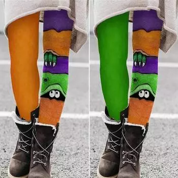 Леггинсы на Хэллоуин средней посадки с эластичным поясом, облегающие, в стиле пэчворк, цветные облегающие брюки, наряд для косплея для девочек, колготки XL B