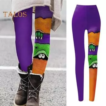 Леггинсы на Хэллоуин средней посадки с эластичным поясом, облегающие, в стиле пэчворк, цветные облегающие брюки, наряд для косплея для девочек, колготки L D