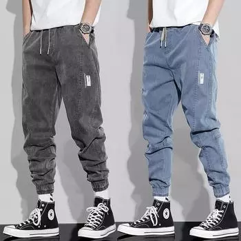 Леггинсы на шнуровке мужские свободные лоскутные брюки Харлан весна/лето леггинсы джинсовые брюки мужские повседневные корейская версия M синий