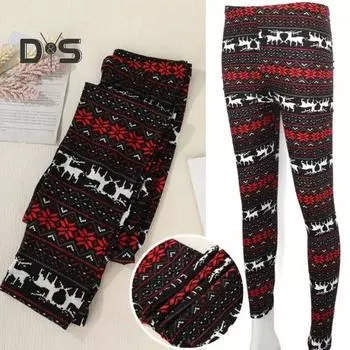 Леггинсы осень-зима с принтом лося и снежинок, обтягивающие, с высокой талией, отличная эластичность, приподнятая попа, плотные, теплые, мягкие, рождественские, длинные брюки, утягивающие брюки L белый/красный