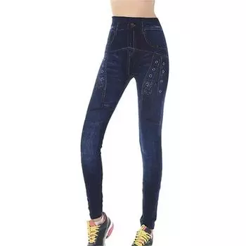 Леггинсы с эффектом пуш-ап, брюки из искусственного денима, эластичные женские леггинсы с высокой талией, спортивные брюки для тренировок, бега, фитнеса, тренажерного зала S синий