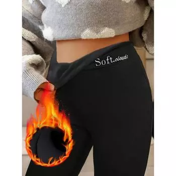 Леггинсы с флисовой подкладкой, зимние и осенние повседневные термолеггинсы, женская одежда S(4) серый