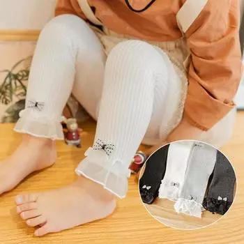 Леггинсы с кружевным бантом и украшением для маленьких девочек S