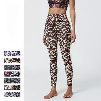 Леггинсы с леопардовым принтом и высокоэластичной отделкой, спортивные штаны с высокой талией, штаны для йоги, женские брюки S