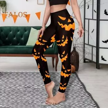 Леггинсы с тыквой на Хэллоуин, средней посадки, эластичный пояс, обтягивающие брюки, колготки для косплея для девочек M A
