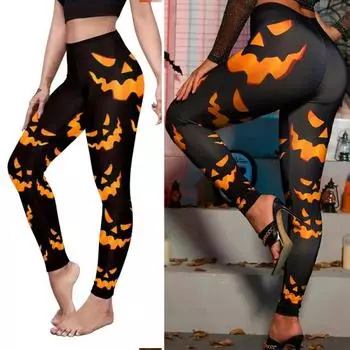 Леггинсы с тыквой на Хэллоуин, средней посадки, эластичный пояс, обтягивающие брюки, колготки для косплея для девочек XXL A