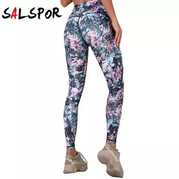 Леггинсы с высокой талией и принтом, леггинсы для фитнеса, повседневные спортивные дышащие брюки, женская одежда