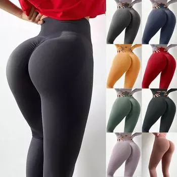 Леггинсы с высокой талией, женская одежда для фитнеса и тренировок, одежда для спортзала, леггинсы пуш-ап, бесшовные штаны для йоги с подтяжкой ягодиц S жёлтый