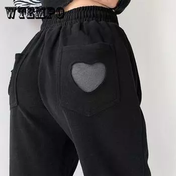 Леггинсы с завязками Love Labeling, женские весенне-осенние однотонные свободные повседневные спортивные брюки, прямые спортивные штаны с высокой талией Tide XL