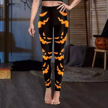 Леггинсы Yousheng Halloween Pumpkin средней посадки с эластичным поясом, обтягивающие брюки, колготки для косплея для девочек XL A