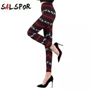 Леггинсы женские зимние рождественские леггинсы с принтом снежинки и оленя узкие брюки из полиэстера