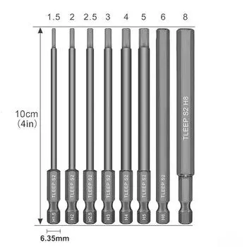 Легированная сталь 8 шт. X Шестигранные биты магнитные 1,5 мм, 2 мм, 2,5 мм, 3 мм, 4 мм, 5 мм, 6 мм, 8 мм