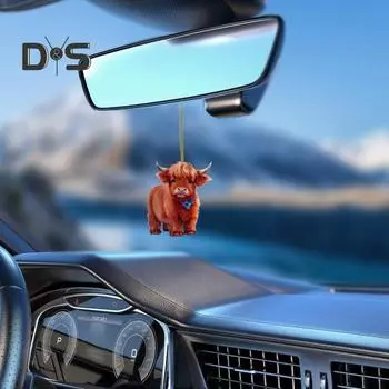 Легкая автомобильная вешалка с подвеской в виде зеркала заднего вида в форме коровы на ремешке коричневый