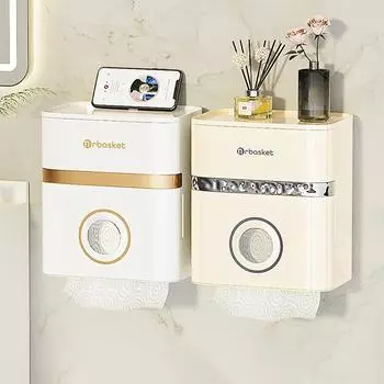 Легкая, без перфорации, роскошная настенная коробка для салфеток с двумя ящиками, полка для хранения туалетной бумаги, коробка для рулонов бытовой бумаги молочный белый