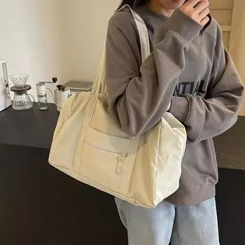 Легкая дорожная сумка большой вместимости, однотонная женская сумка через плечо, пригородная большая сумка бежевый